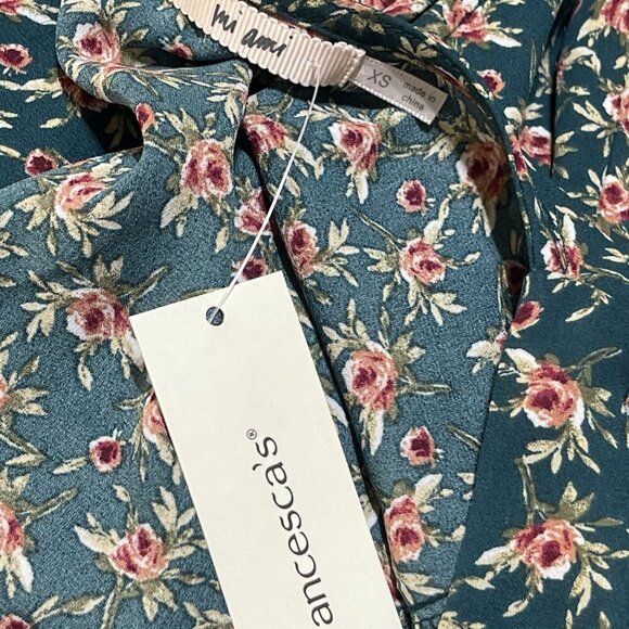 New Mi Ami Mini Dress Teal Floral Long Sleeve Green Pink Size XS Extra Small - Picture 5 of 9
